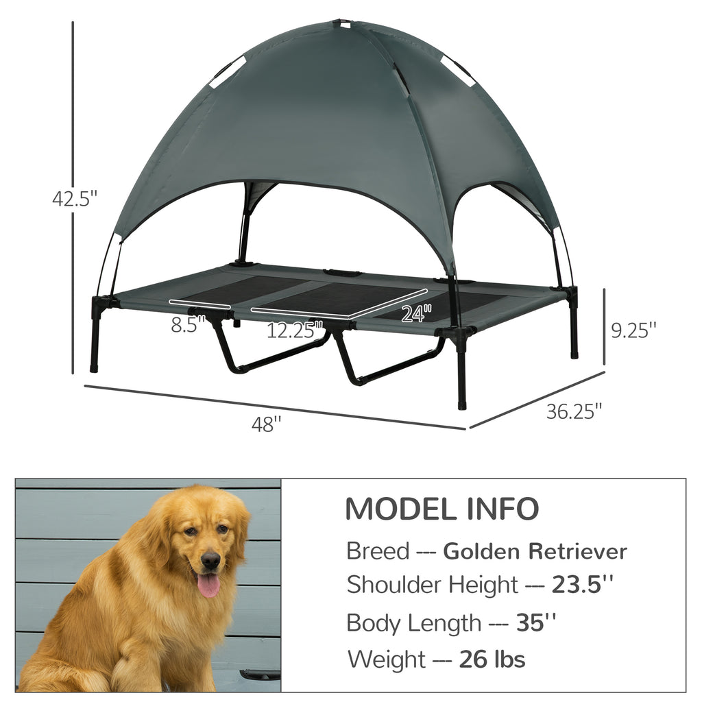 PawVhelp™ Elevated Outdoor Dog Bed with UV-Protection Canopy – 48" × 36"